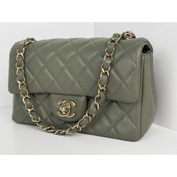 Chanel Lambskin Quilted Mini Rectangular Flap Bag Green B-4 - Picture 1 of 16